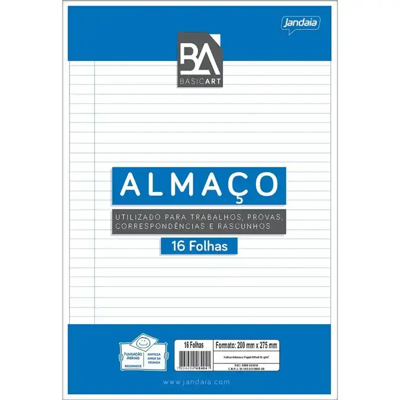 Papel Almaço com Pauta e Margem Jandaia - Pacote com 16 Folhas
