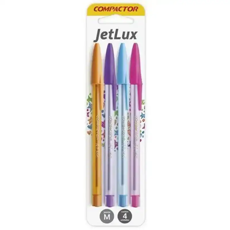 Kit Caneta Esferográfica 1.0mm Jetlux Compactor - Blister com 4 Cores
