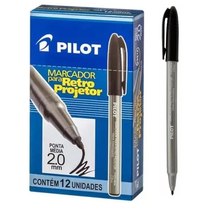 Marcador Para Retroprojetor 2mm Preto Pilot - Caixa com 12 Unidades