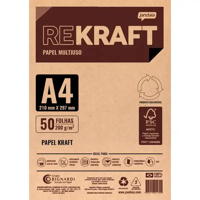 Papel Kraft A4 200G Jandaia - Pacote com 50 Folhas