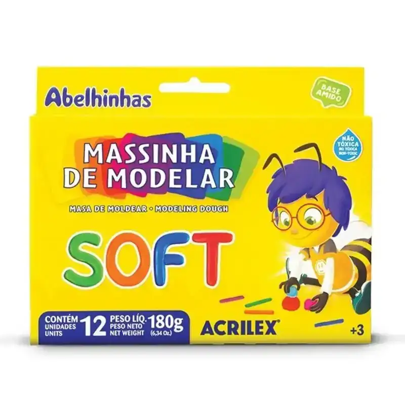 Massa para Modelar Soft 180g Cores Sortidas Acrilex - Pacote com 12 Caixas