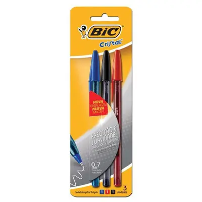 Caneta Esferográfica 0.7mm Cristal 3 Cores Bic