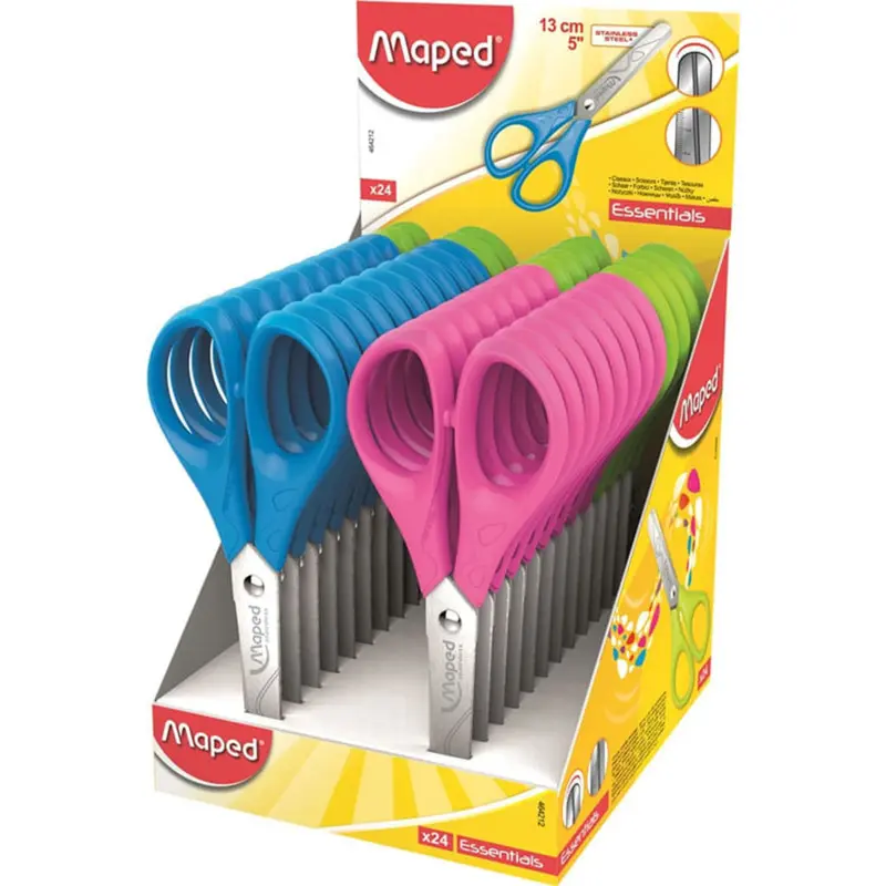 Tesoura Escolar 13cm Color Essentials Maped - Display com 24 Unidades