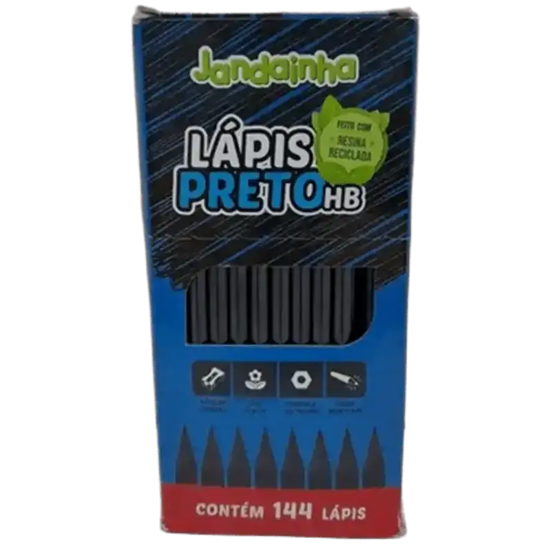 Lápis Preto Sextavado Resina N°2 HB Jandainha - Caixa com 144 Unidades