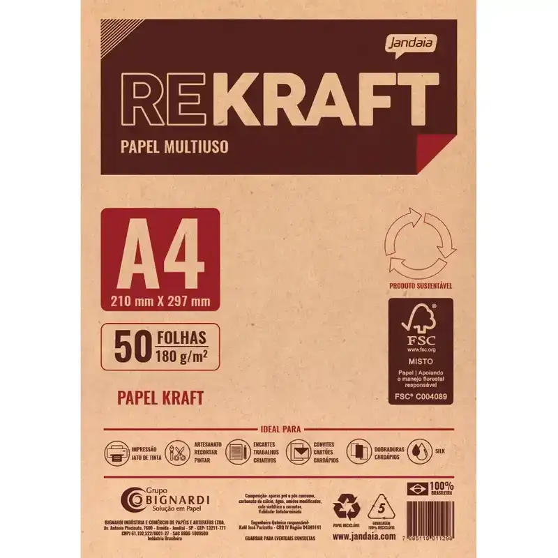Papel Kraft A4 180G Jandaia - Pacote com 50 Folhas
