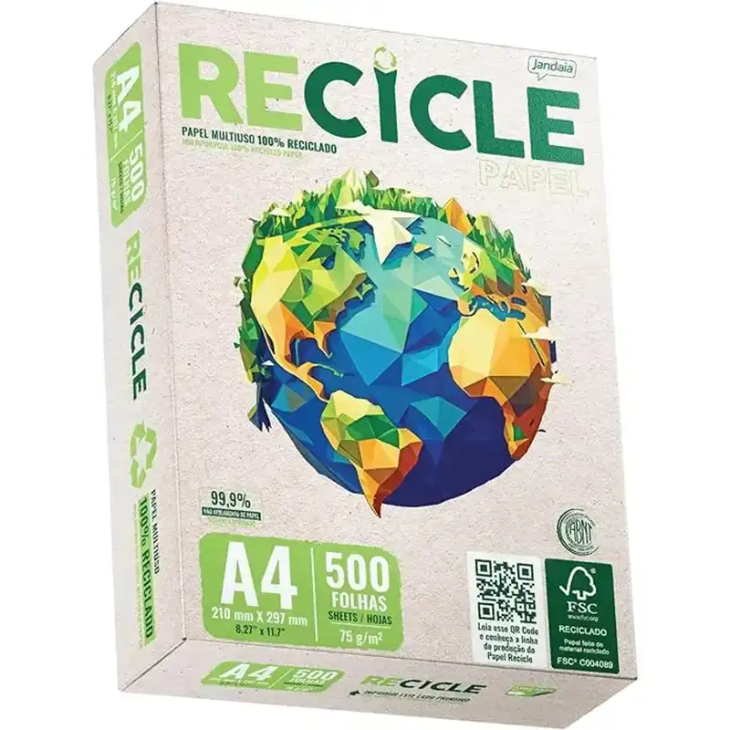Papel Sulfite A4 75G Recicle Papel Jandaia - Pacote com 500 Folhas