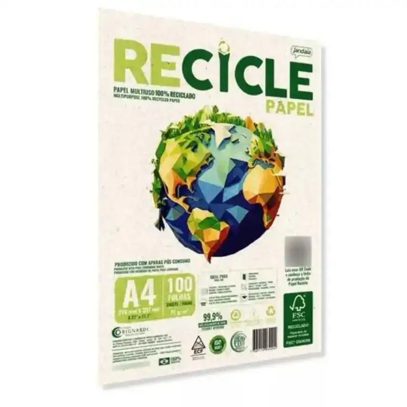 Papel Sulfite A4 75g Recicle Papel Jandaia - Pacote com 100 Folhas