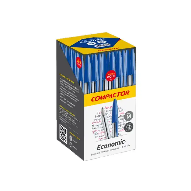 Caneta Esferográfica Economic 1.0mm Azul Compactor - Caixa com 50 Unidades