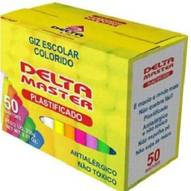 Giz Escolar Plastificado Cores Delta - Caixa com 50 Unidades