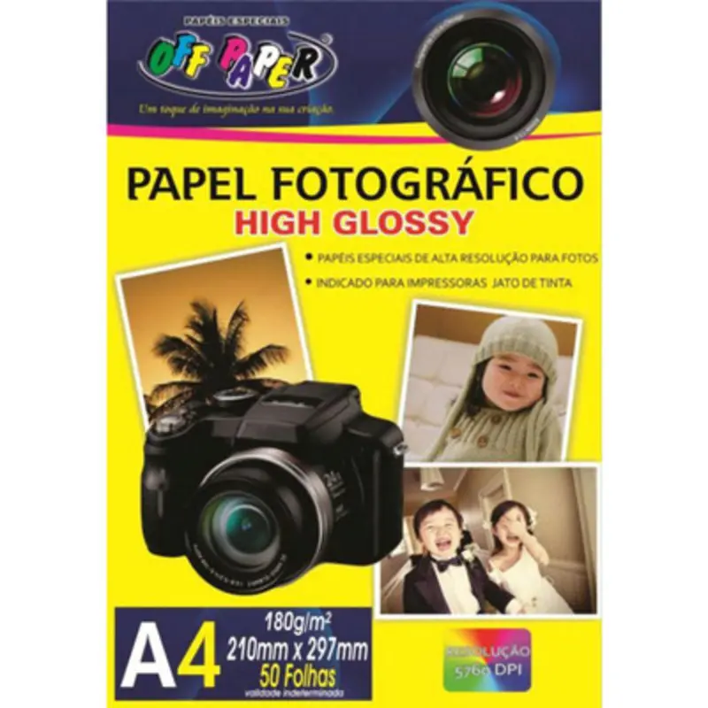 Papel Foto Glossy A4 180g Off Paper - Pacote com 50 Folhas
