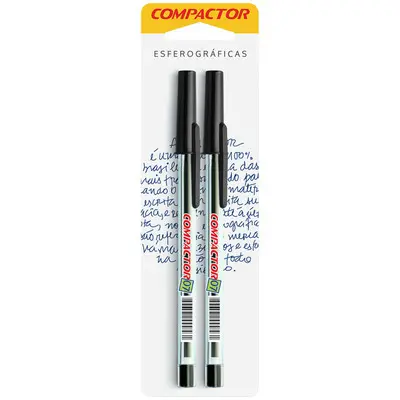 Caneta Esferográfica 0.7mm Preto Compactor - Blister com 2 Unidades